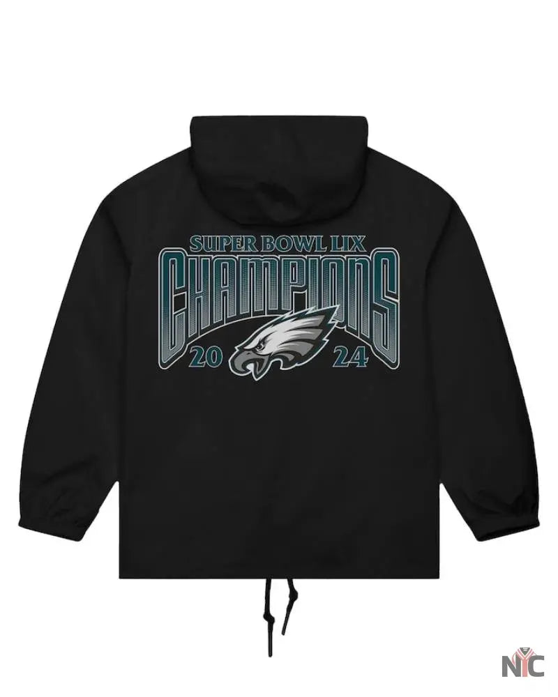 Men’s Mitchell & Ness Black Philadelphia Eagles Super Bowl LIX Champions Full-Snap Hoodie Windbreaker Jacket