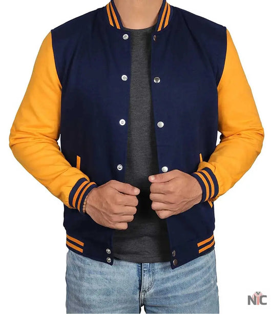 Men's Navy Blue and Yellow Varsity Jacket | Baseball Letterman