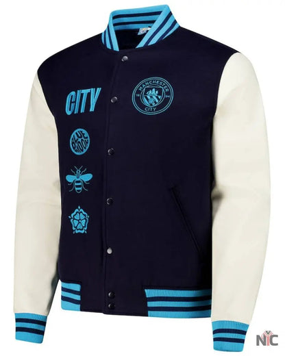 Men’s Navy Manchester City Supporter’s Full-Snap Varsity Jacket