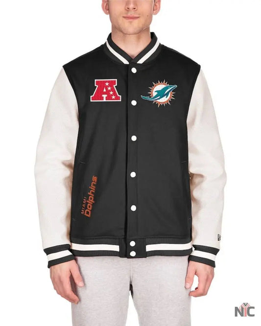 Men’s New Era Black Miami Dolphins Third Down Varsity Full-Snap Jacket