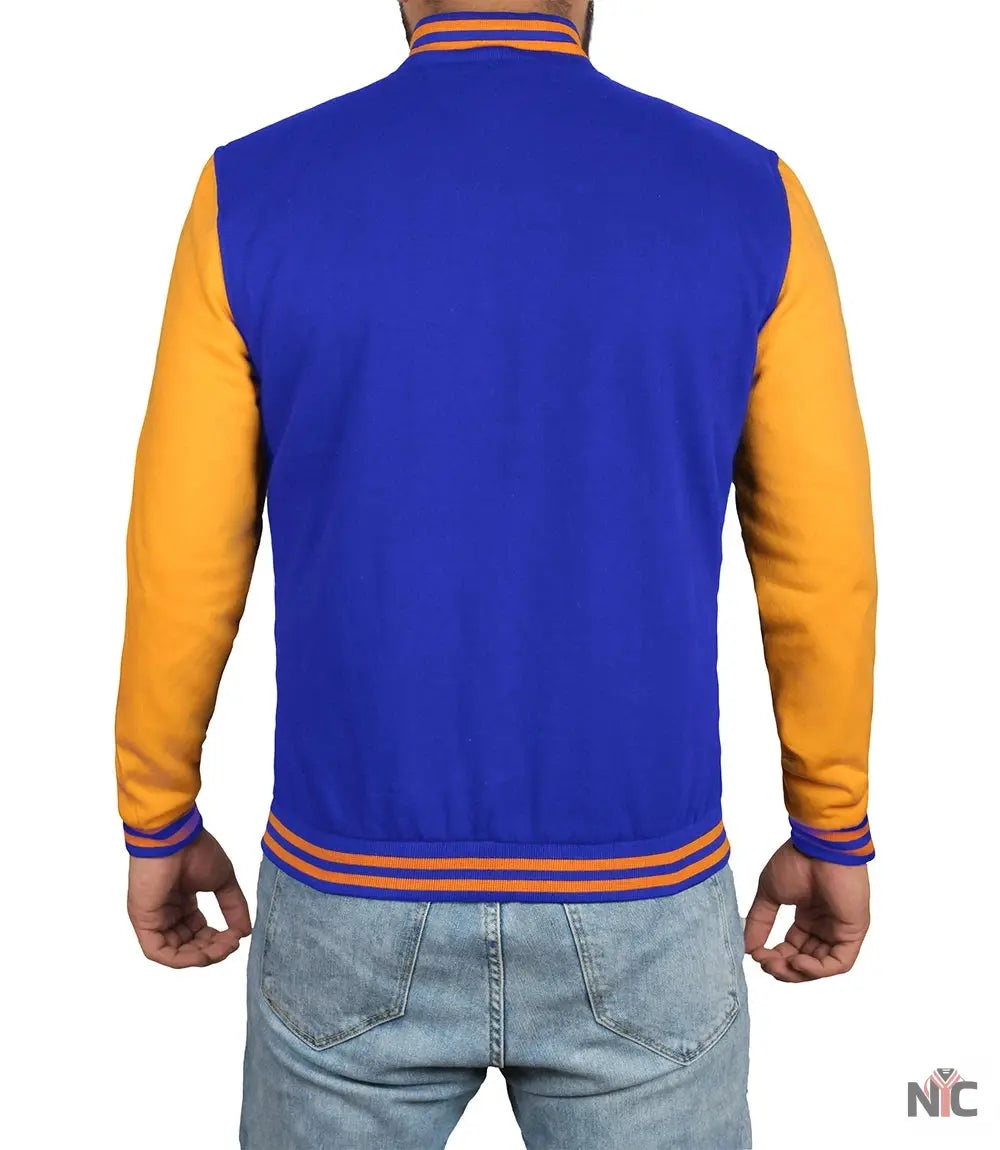 Men's Plain Blue and Yellow Varsity Letterman Jacket