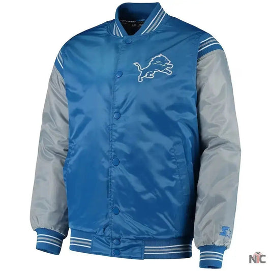 Men’s Starter Detroit Lions Enforcer Satin Varsity Full-snap Jacket