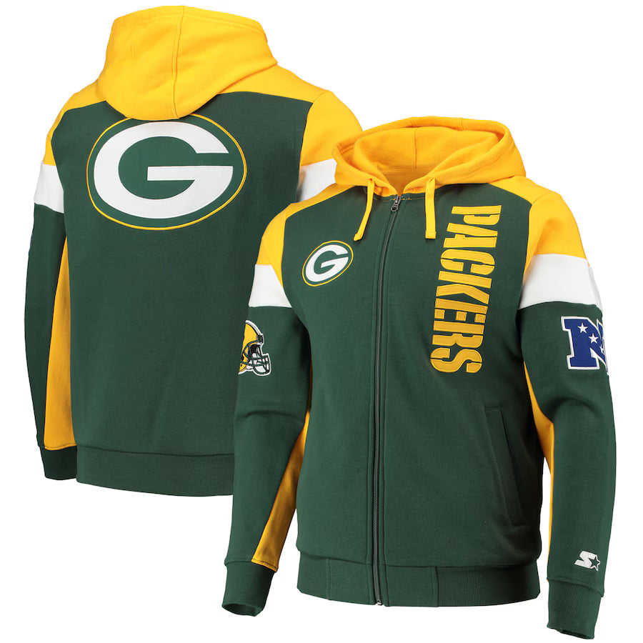 Men's Starter Green/Gold Green Bay Packers Logo Extreme Full-Zip Hoodie