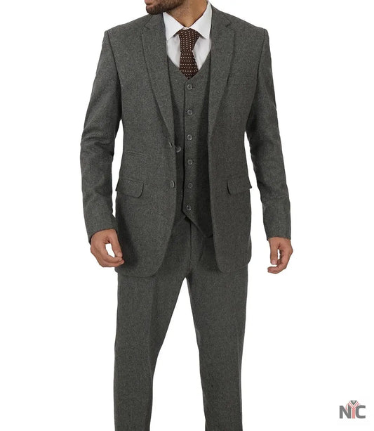 Men's Vintage 3-Piece Grey Tweed Suit for Prom