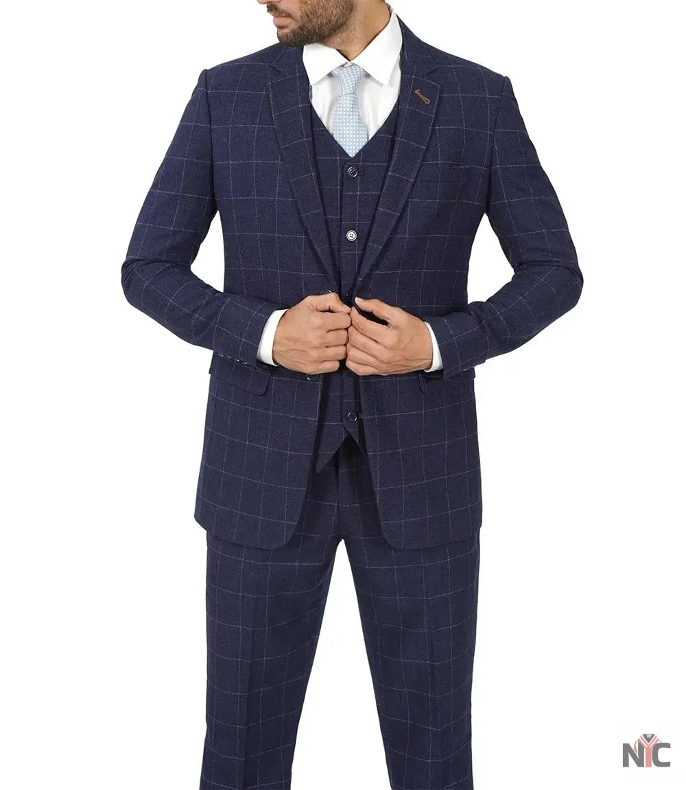 Men's Vintage 3-Piece Navy Blue Prom Suit - Wedding Suit