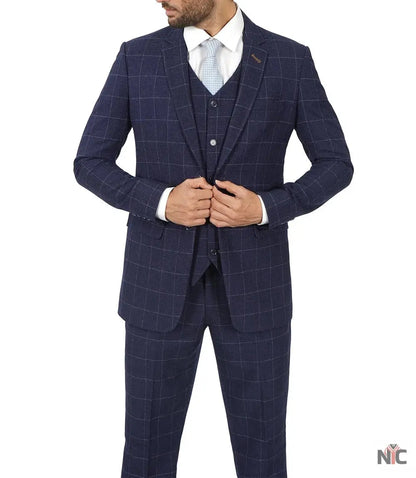 Men's Vintage 3-Piece Navy Blue Prom Suit - Wedding Suit