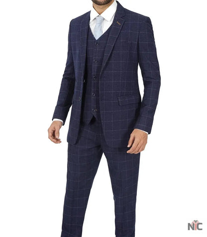 Men's Vintage 3-Piece Navy Blue Prom Suit - Wedding Suit