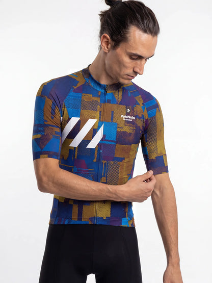 Men's Cycling Jersey-Cobalt Rust Blocks