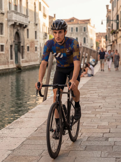 Men's Cycling Jersey-Cobalt Rust Blocks