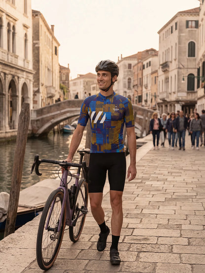 Men's Cycling Jersey-Cobalt Rust Blocks