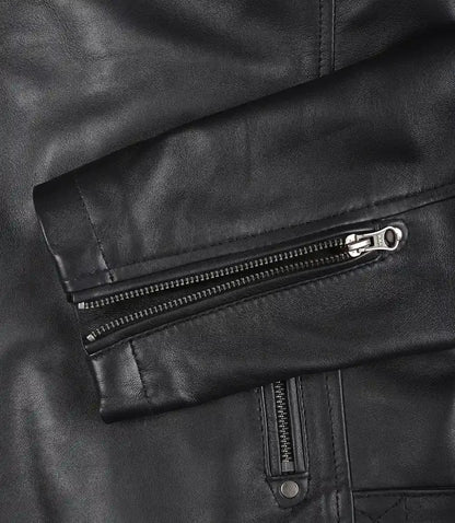 Men's Black Cafe Racer Padded Shoulders Real Leather Jacket