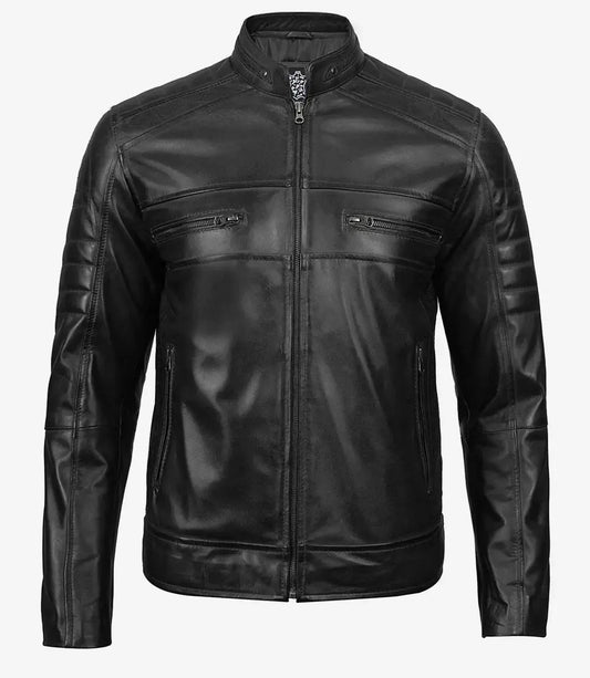 Men’s Black Lambskin Leather Cafe Racer Jacket