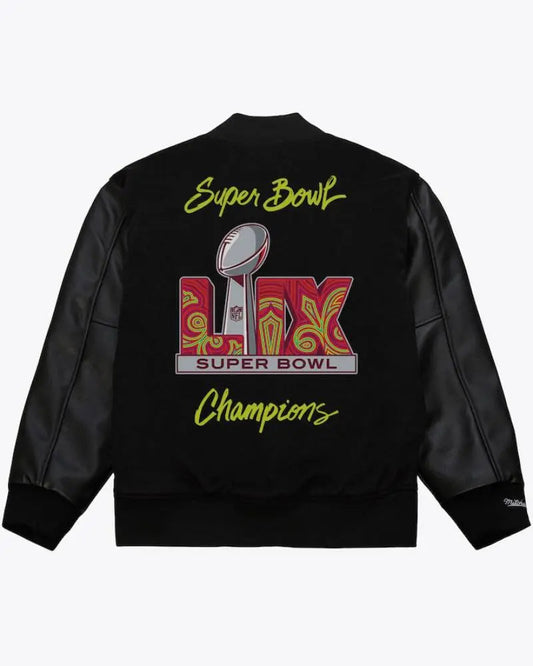 Men’s Black Philadelphia Eagles Super Bowl LIX Champions Full-Snap Varsity Jacket