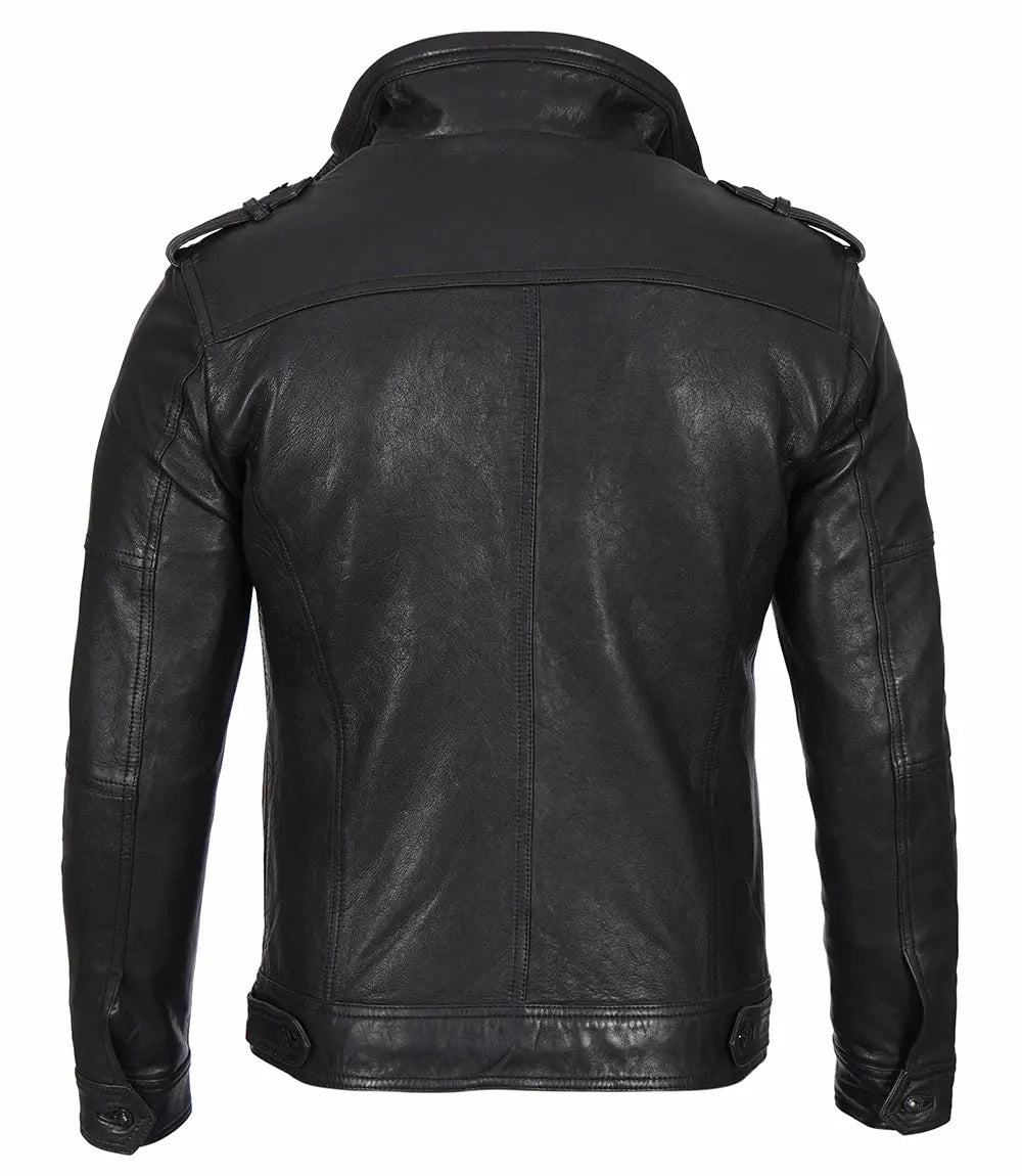 Men's Black Waxed Cafe Racer Leather Jacket