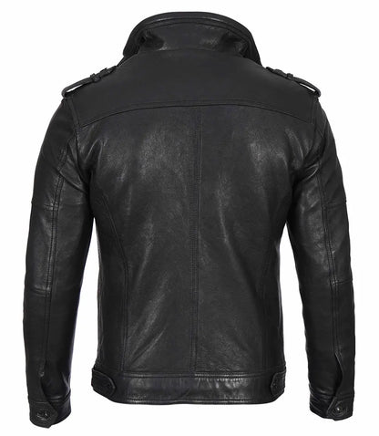 Men's Black Waxed Cafe Racer Leather Jacket