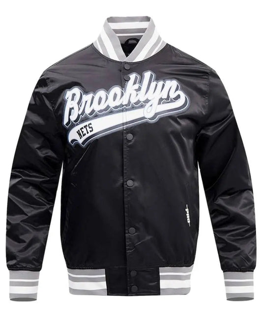 Men’s Brooklyn Nets Pro Standard Black Script Tail Full-Snap Satin Varsity Jacket