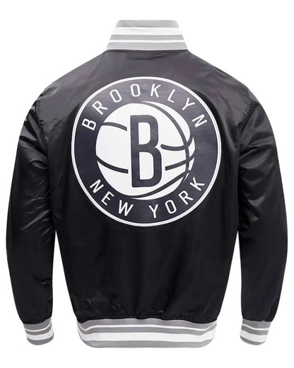 Men’s Brooklyn Nets Pro Standard Black Script Tail Full-Snap Satin Varsity Jacket