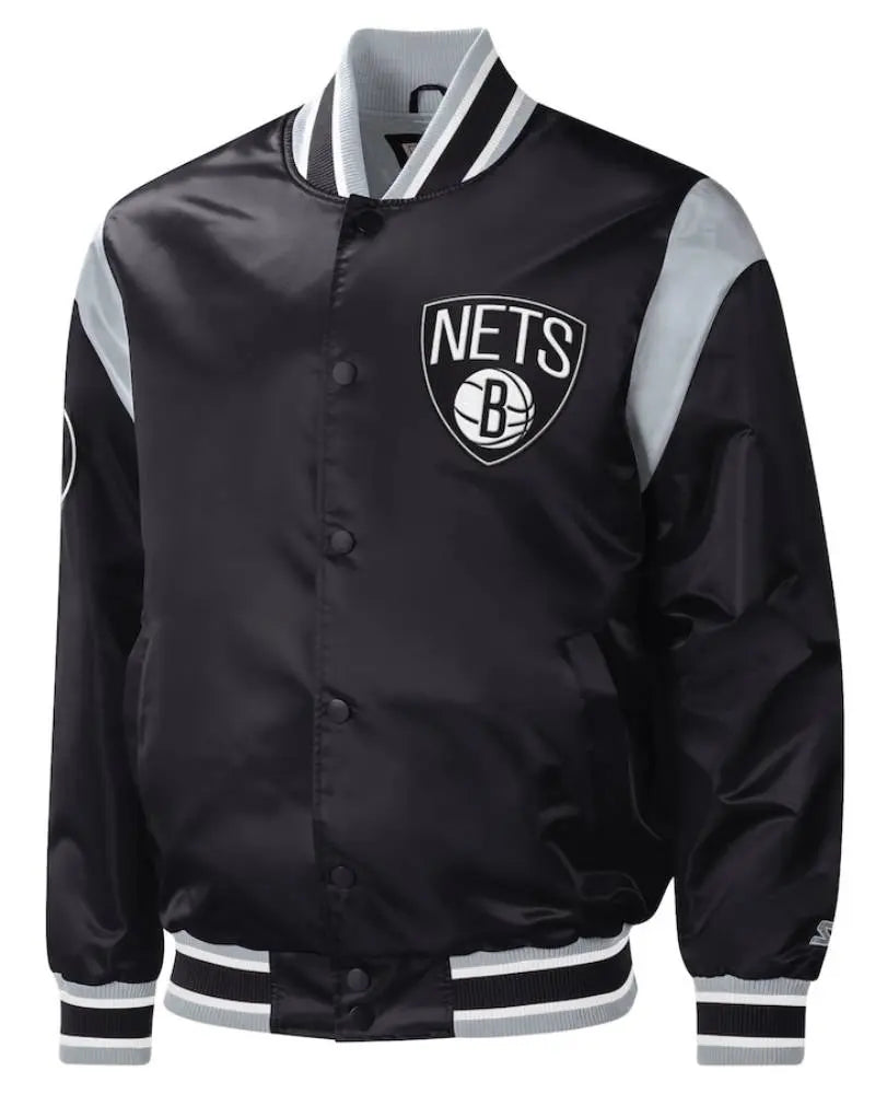 Men’s Brooklyn Nets Starter Black Force Play Satin Full-Snap Varsity Jacket