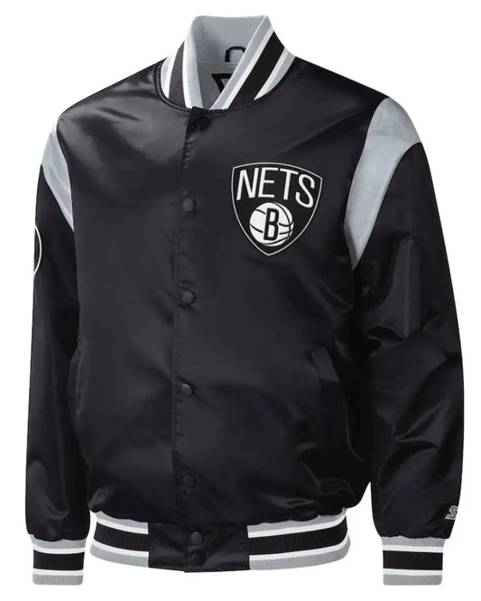 Men’s Brooklyn Nets Starter Black Force Play Satin Full-Snap Varsity Jacket