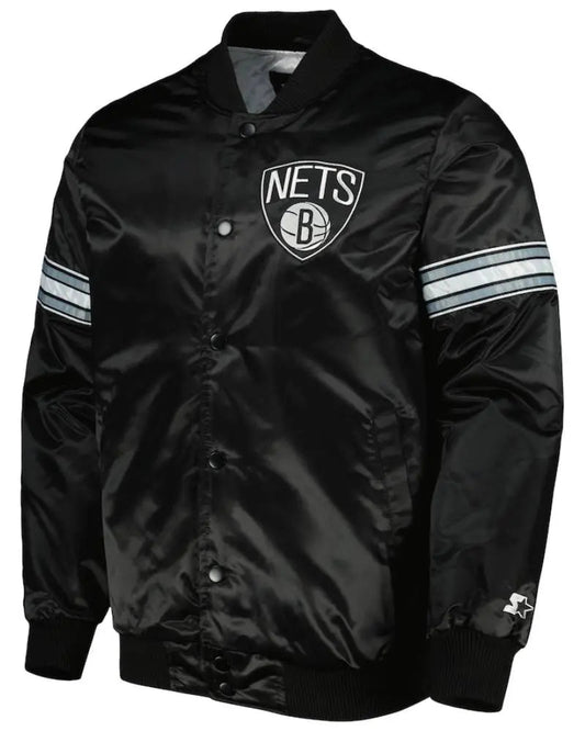 Men’s Brooklyn Nets Starter Black Pick & Roll Satin Full-Snap Varsity Jacket