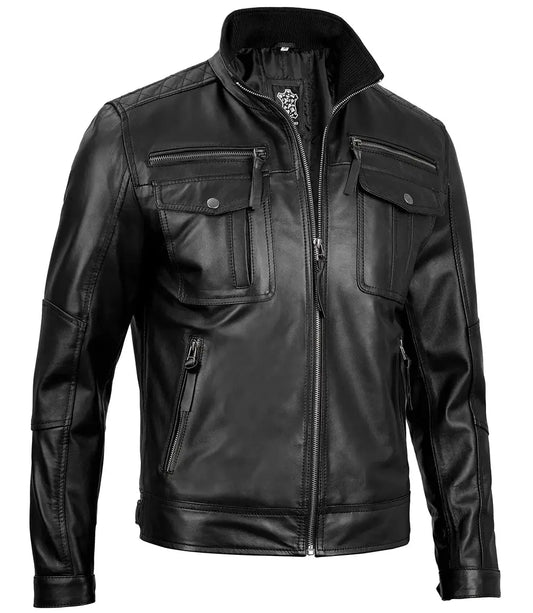 Men's Cafe Racer Black Real Leather Jacket