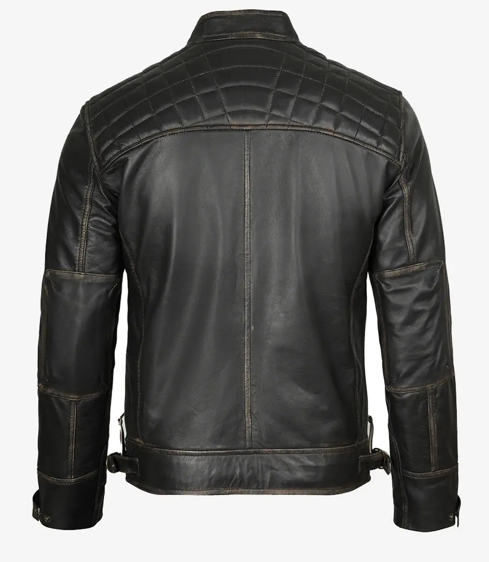 Men's Cafe Racer Distressed Brown Leather Jacket