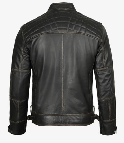 Men's Cafe Racer Distressed Brown Leather Jacket