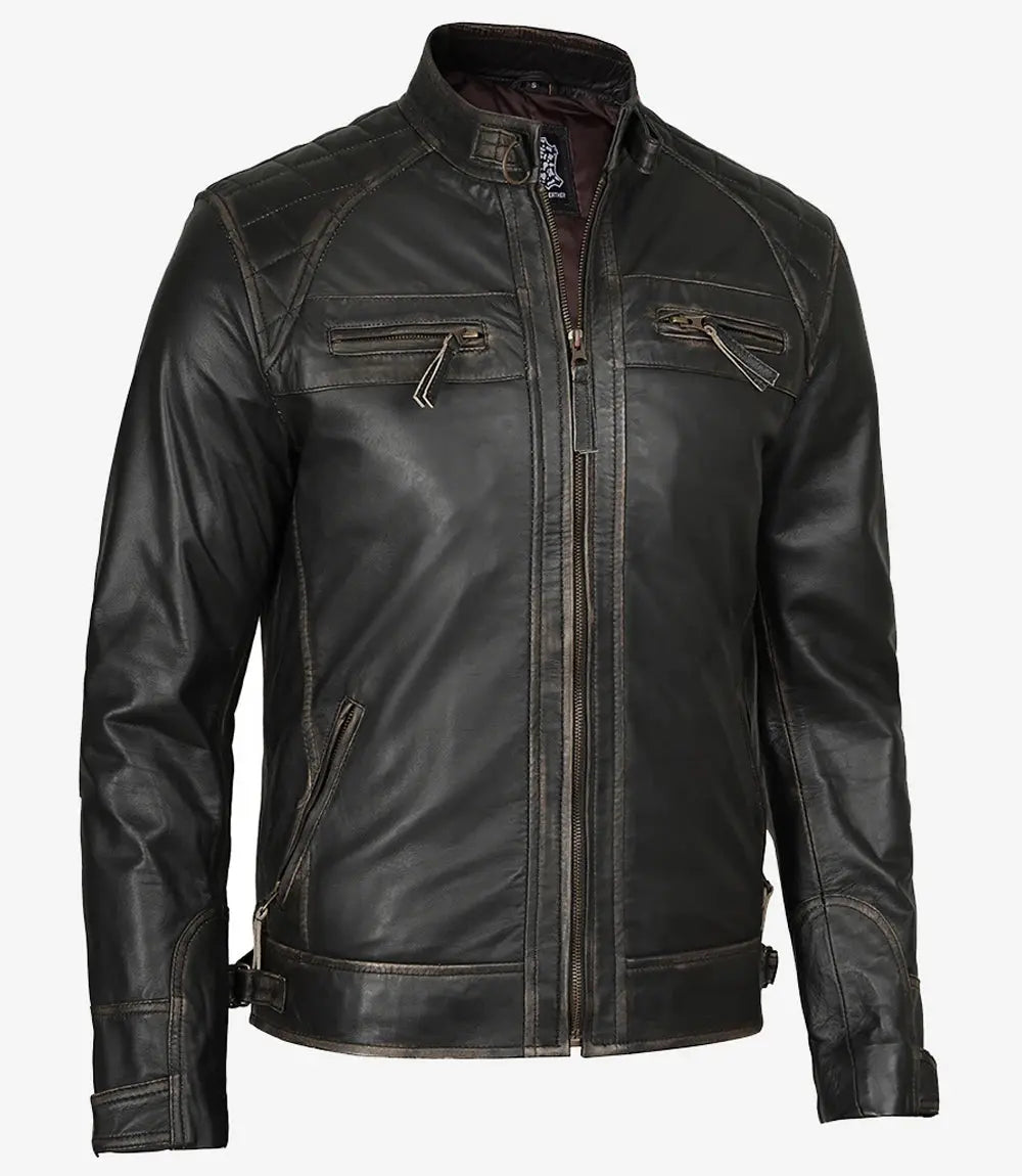 Men's Cafe Racer Distressed Brown Leather Jacket