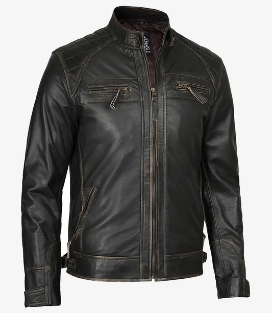 Men's Cafe Racer Distressed Brown Leather Jacket