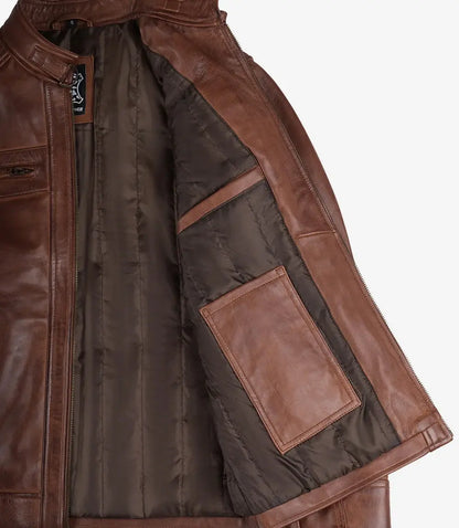 Men’s Cognac Brown Quilted Leather Motorcycle Jacket