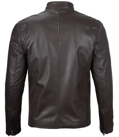 Men's Dark Brown Cafe Racer Leather Jacket