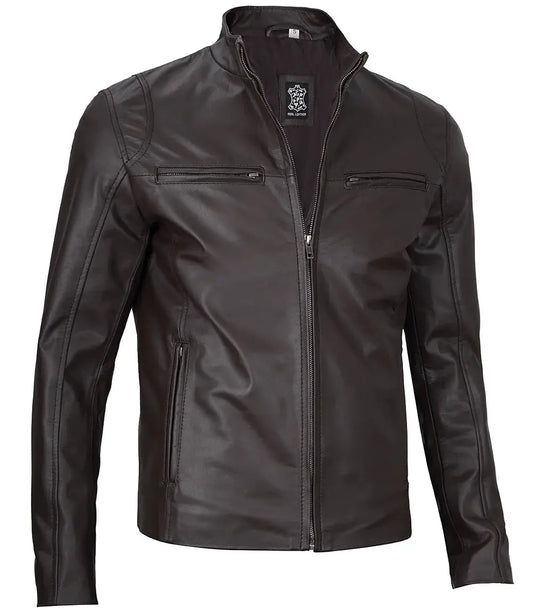 Men's Dark Brown Cafe Racer Leather Jacket