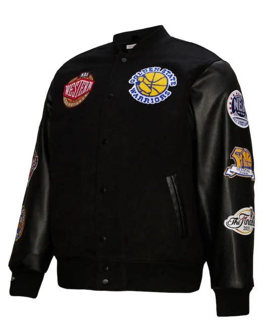 Men’s Golden State Warriors Mitchell & Ness Black Hardwood Classics Blackout Collection Full-Snap Varsity Jacket