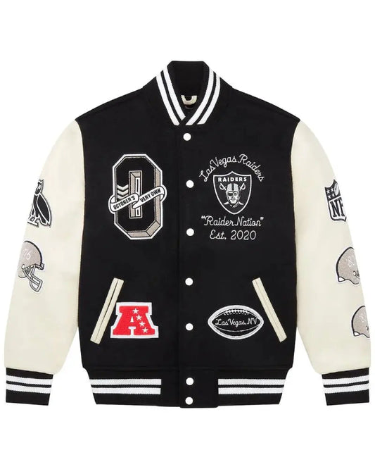 Men’s Las Vegas Raiders OVO Black Full-Snap Varsity Jacket