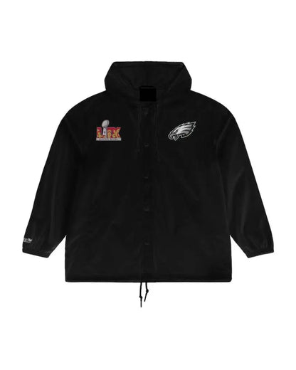 Men’s Mitchell & Ness Black Philadelphia Eagles Super Bowl LIX Champions Full-Snap Hoodie Windbreaker Jacket