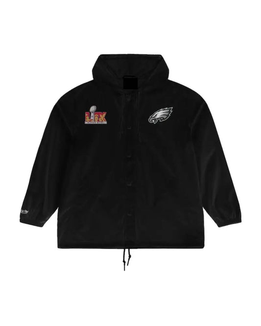 Men’s Mitchell & Ness Black Philadelphia Eagles Super Bowl LIX Champions Full-Snap Hoodie Windbreaker Jacket