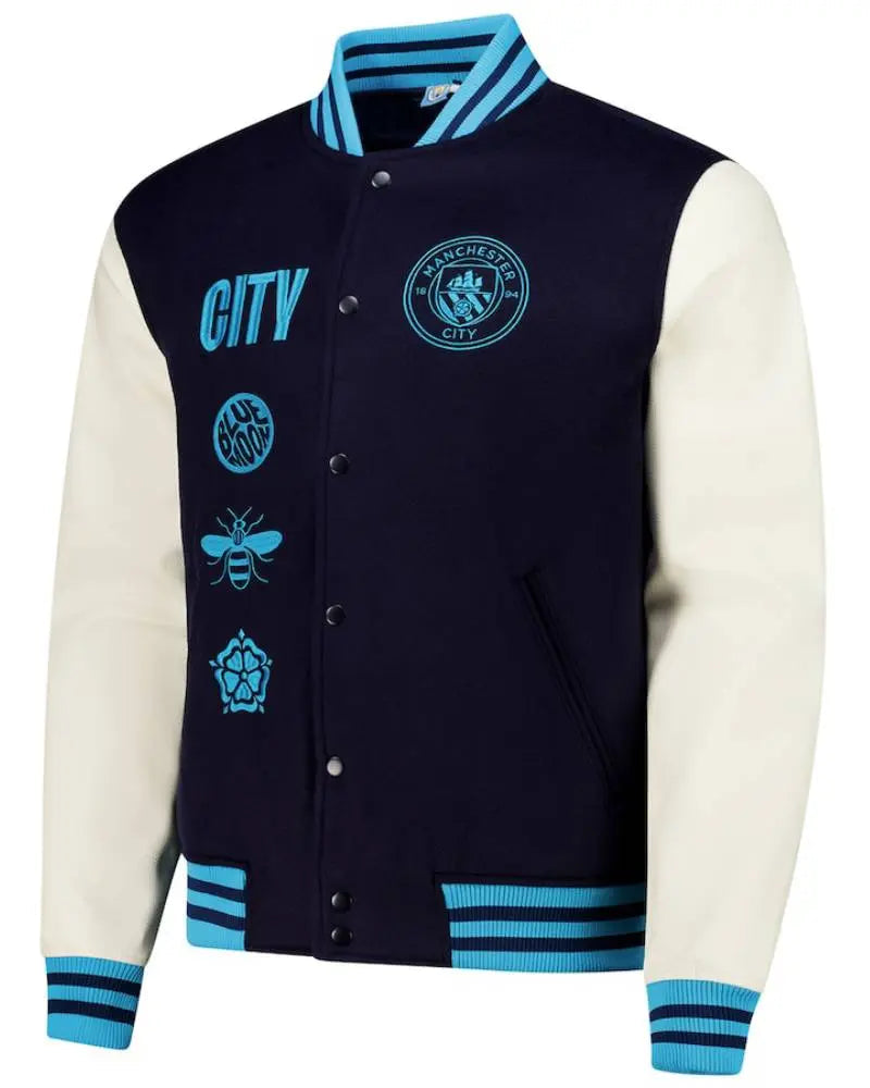 Men’s Navy Manchester City Supporter’s Full-Snap Varsity Jacket