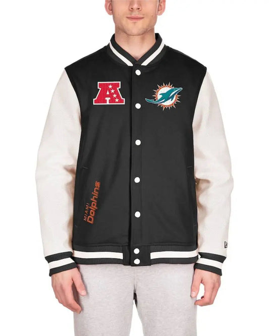 Men’s New Era Black Miami Dolphins Third Down Varsity Full-Snap Jacket