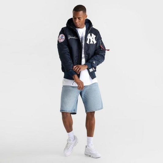 Men's New Era x Alpha Industries New York Yankees MLB Hooded Bomber Jacket