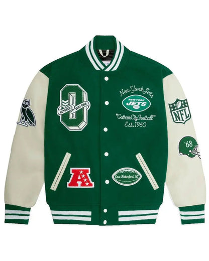 Men’s OVO x NFL Green New York Jets Full-Snap Varsity Jacket