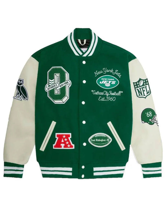 Men’s OVO x NFL Green New York Jets Full-Snap Varsity Jacket
