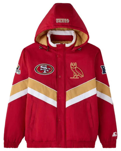 Men’s OVO x Starter Scarlet San Francisco 49ers Sideline Full-Snap Puffer Jacket