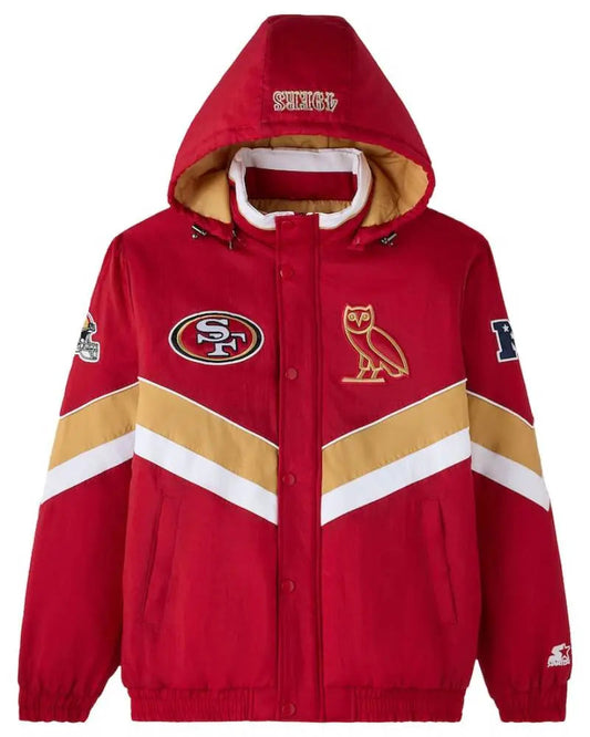 Men’s OVO x Starter Scarlet San Francisco 49ers Sideline Full-Snap Puffer Jacket