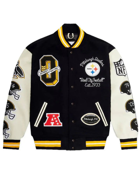 Men’s Pittsburgh Steelers OVO x NFL Black Full-Snap Varsity Jacket