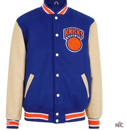 Mens New York Knicks Blue Letterman Jacket