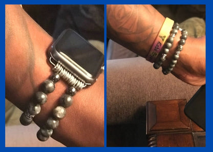 Mens Black Labradorite-Matte Hemitite Band for Apple Watch