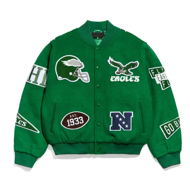 Unisex Kelly Green Varsity Wool Jacket