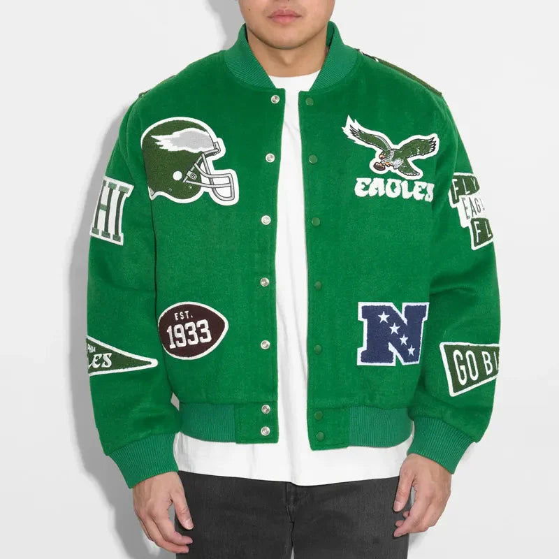 Unisex Kelly Green Varsity Wool Jacket