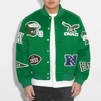 Unisex Kelly Green Varsity Wool Jacket