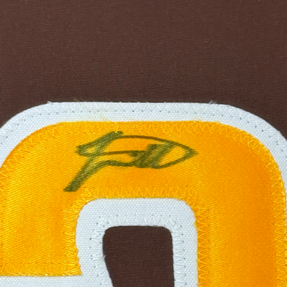 Framed Autographed/Signed Jackson Merrill 35x39 San Diego Brown Baseball Jersey Beckett BAS COA